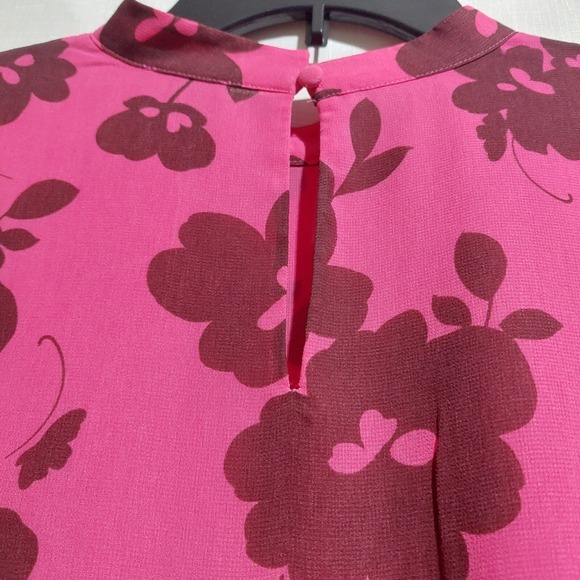 Ann Taylor Womens Med Semi Sheer Blouse‎ Dressy Lined Short Bell Sleeves Floral - Picture 3 of 8